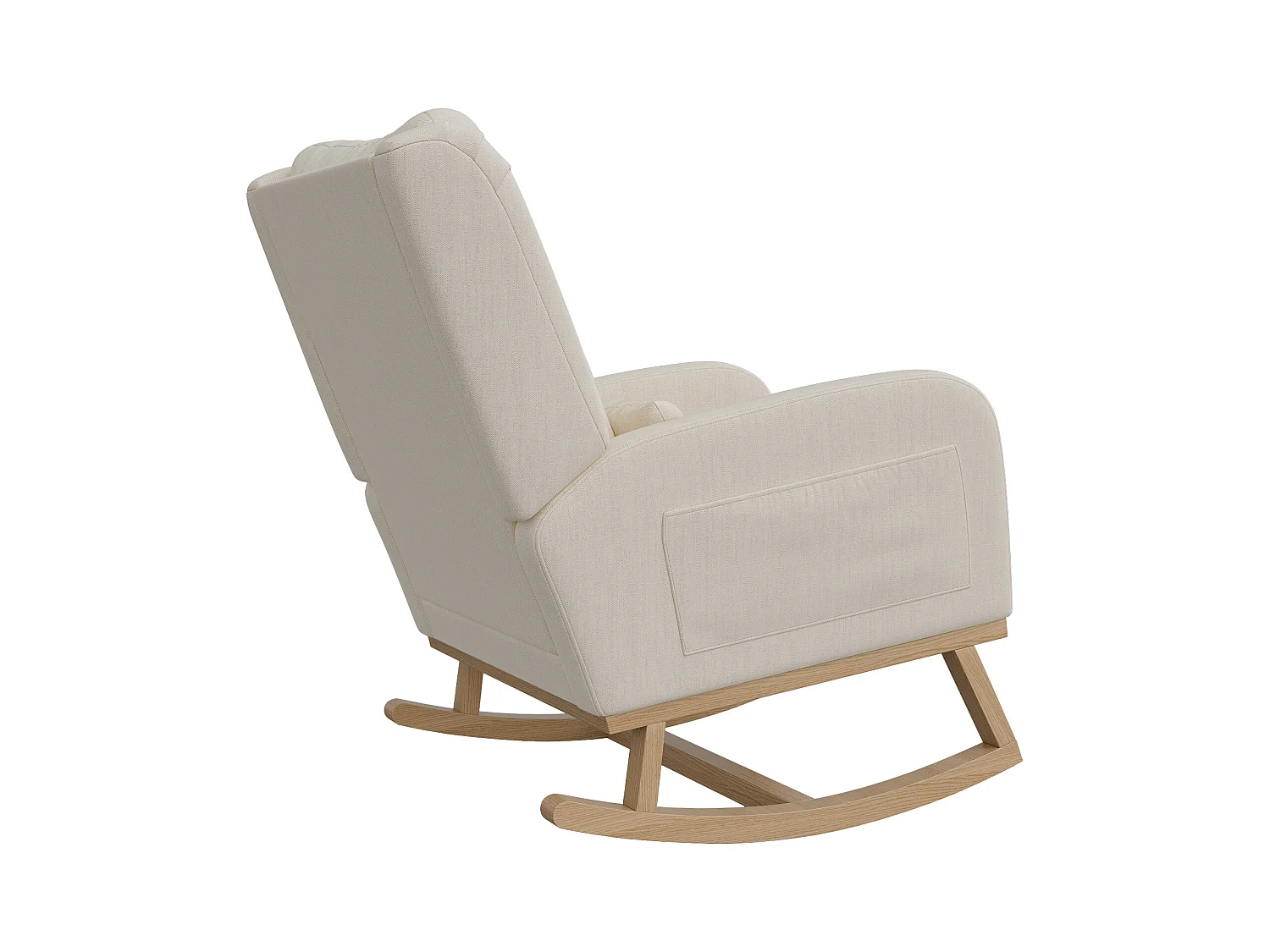 Fauteuil à bascule, fauteuil de relaxation, avec coussin lombaire, pieds en bois, 68x93x96cm,beige