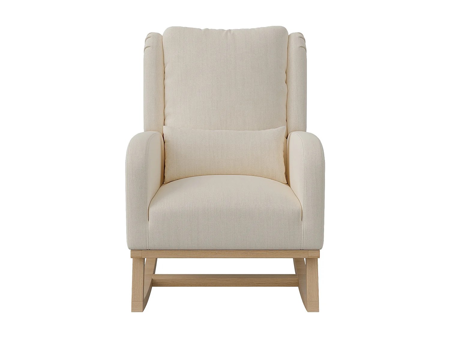 Fauteuil à bascule, fauteuil de relaxation, avec coussin lombaire, pieds en bois, 68x93x96cm,beige