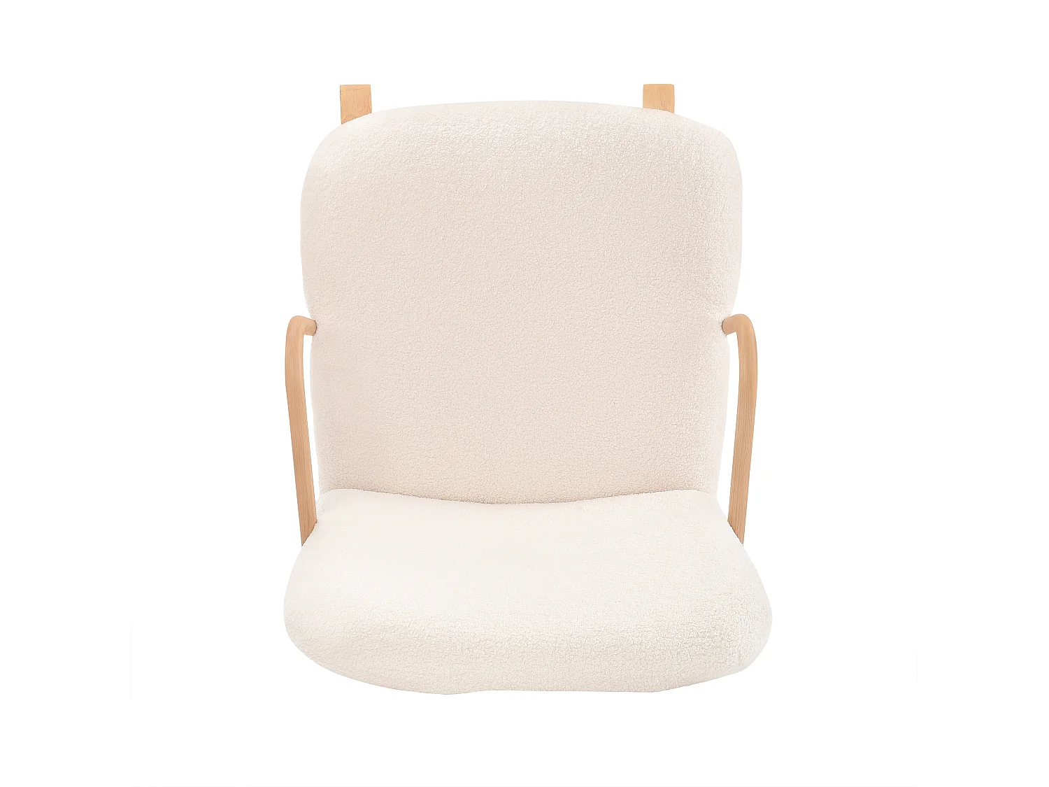 Chaise à bascule avec accoudoirs en bois, structure en acier et pieds en hêtre, Laine d'agneau blanc