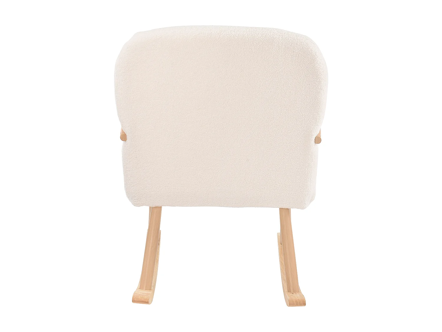 Chaise à bascule avec accoudoirs en bois, structure en acier et pieds en hêtre, Laine d'agneau blanc