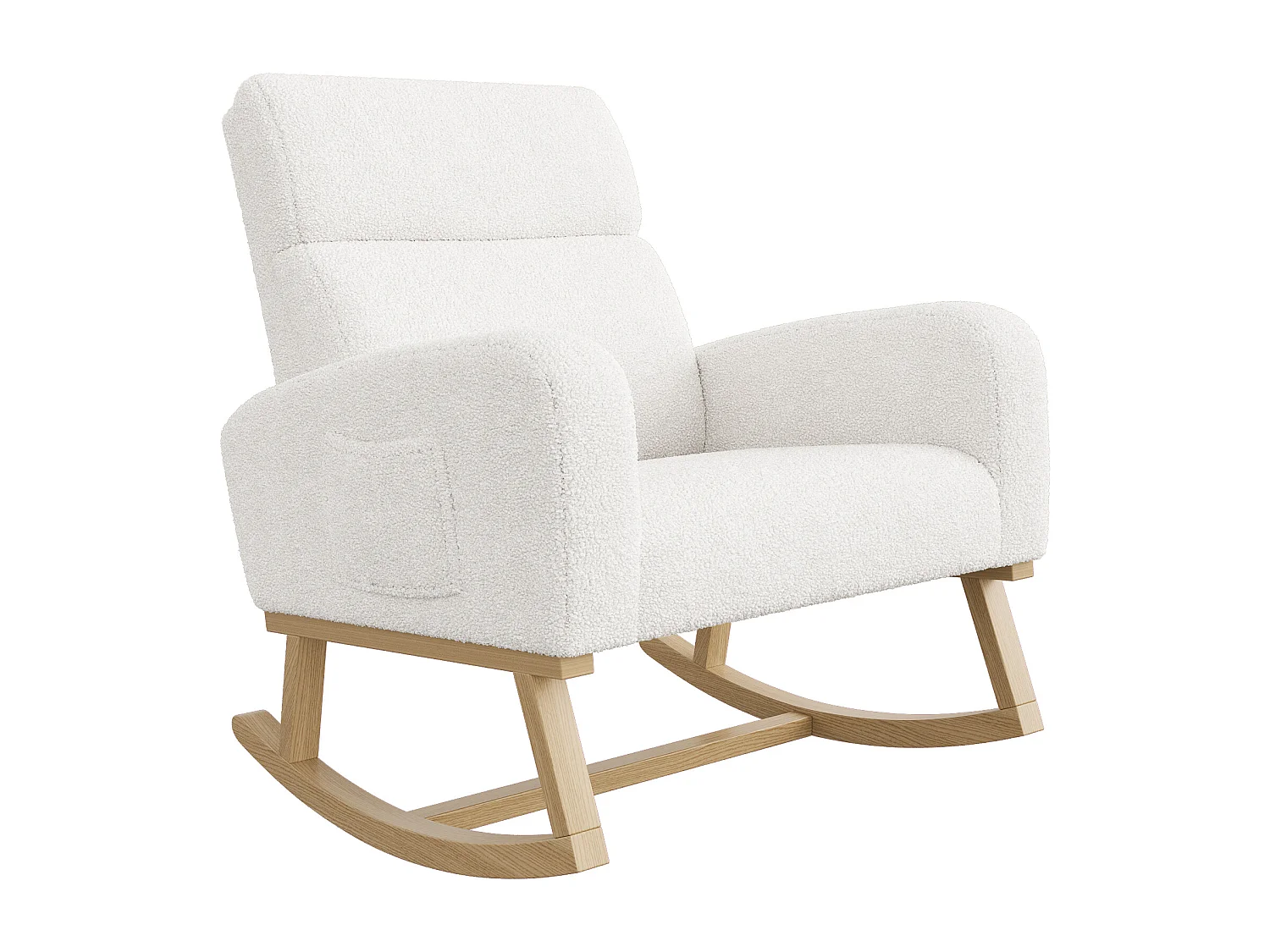 Fauteuil à bascule pour chambre et salon, rocking chair avec pieds en bois massif, Matière en cuir d'agneau blanc, blanc