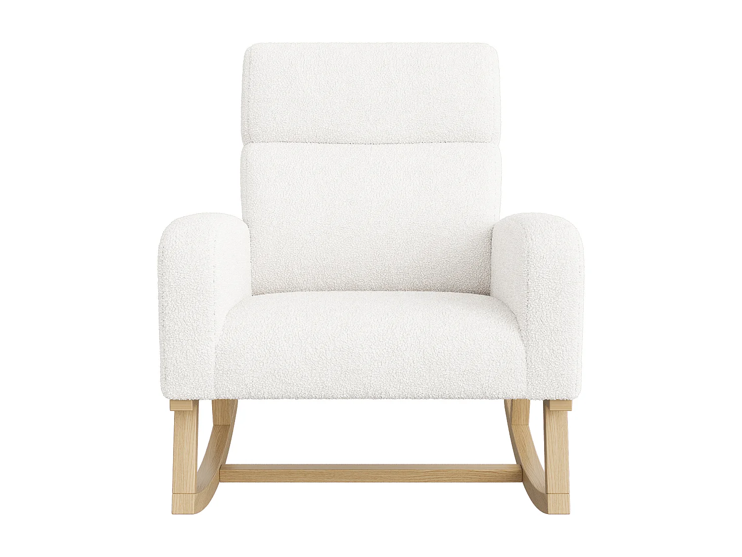 Fauteuil à bascule pour chambre et salon, rocking chair avec pieds en bois massif, Matière en cuir d'agneau blanc, blanc
