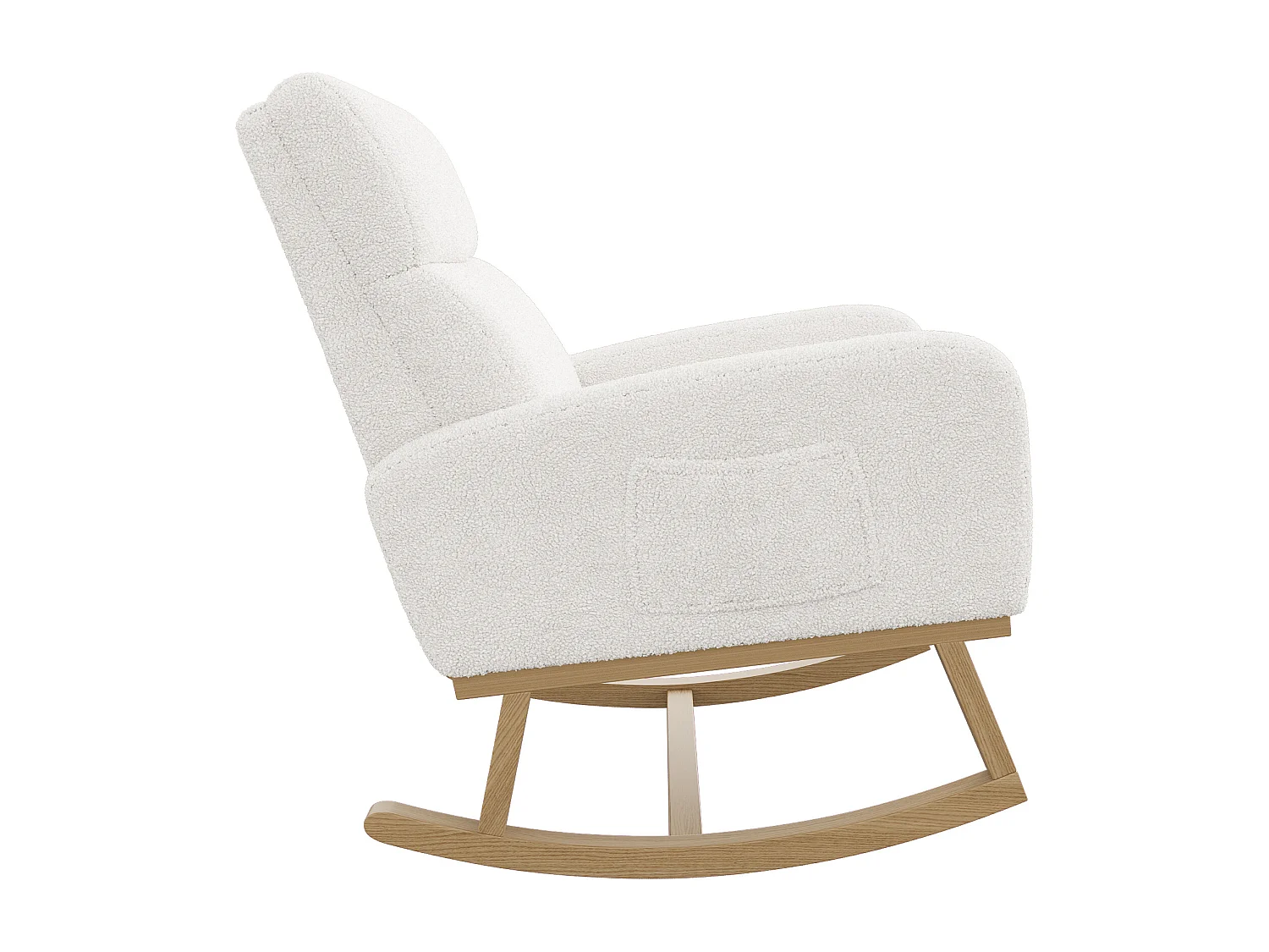 Fauteuil à bascule pour chambre et salon, rocking chair avec pieds en bois massif, Matière en cuir d'agneau blanc, blanc