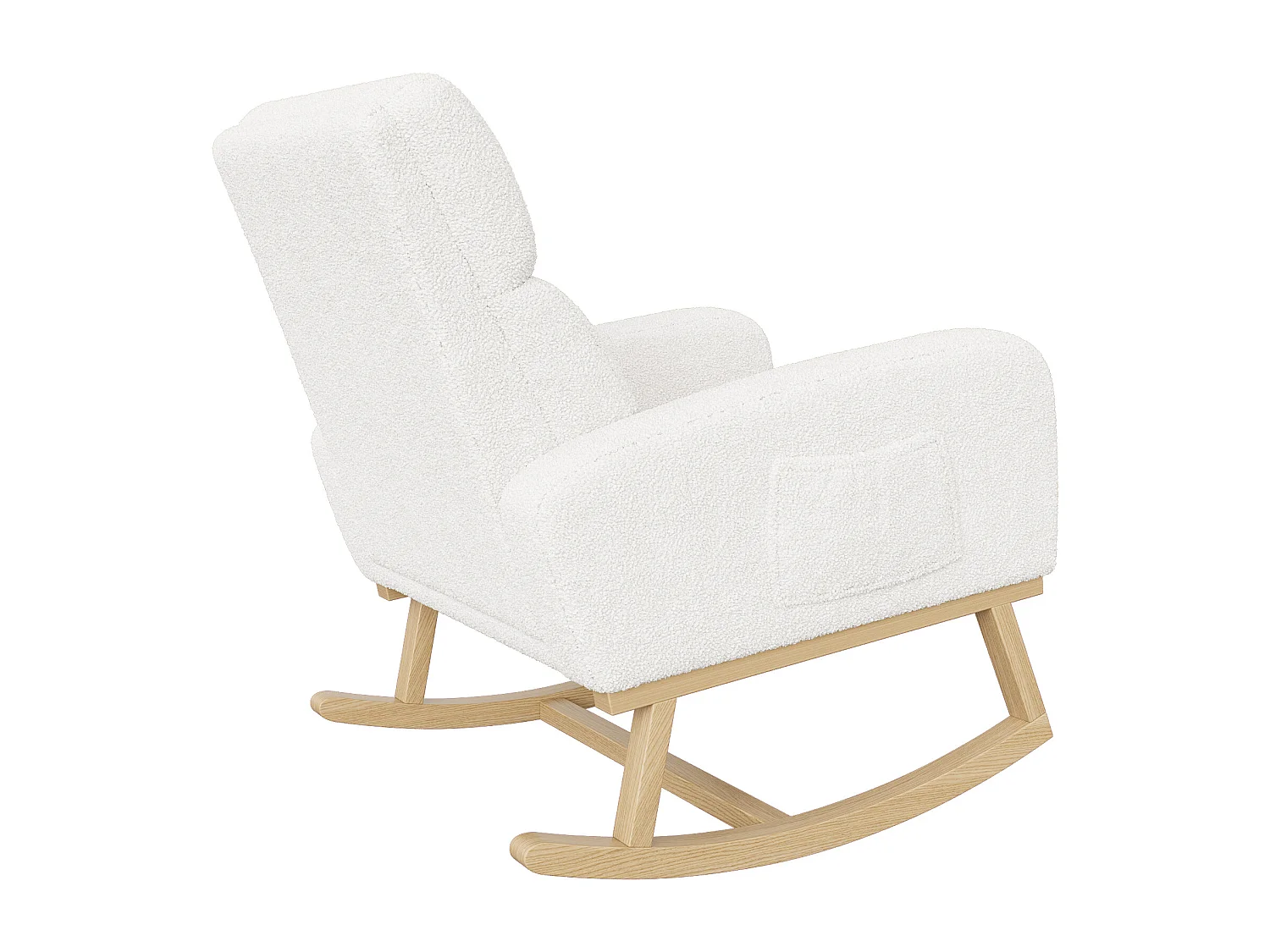 Fauteuil à bascule pour chambre et salon, rocking chair avec pieds en bois massif, Matière en cuir d'agneau blanc, blanc