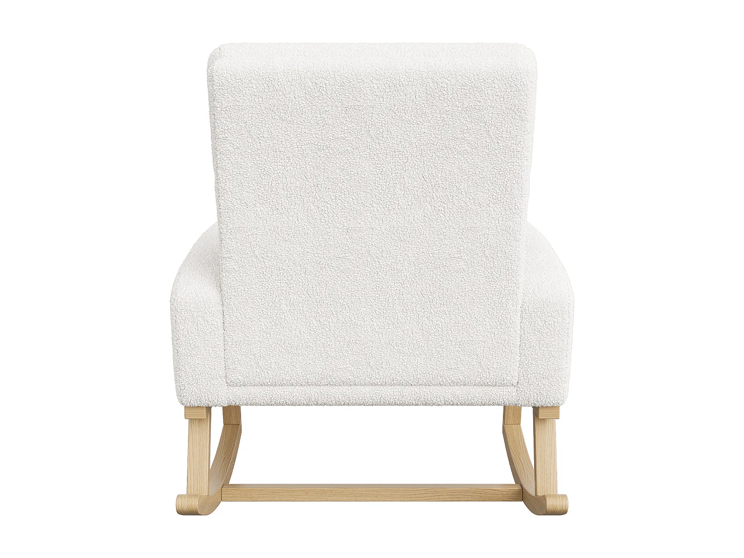 Schommelstoel voor slaap- en woonkamer, met massief houten poten, bekleed met wit lamsleer.