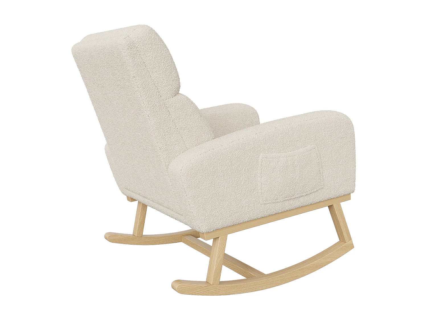 Fauteuil à bascule en bois massif, fauteuil à bascule recouvert de laine avec poches à côté des accoudoirs, beige