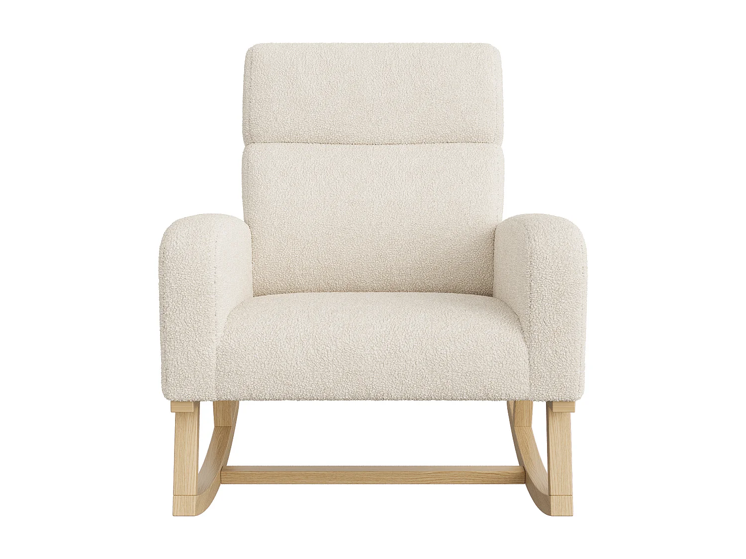 Fauteuil à bascule en bois massif, fauteuil à bascule recouvert de laine avec poches à côté des accoudoirs, beige