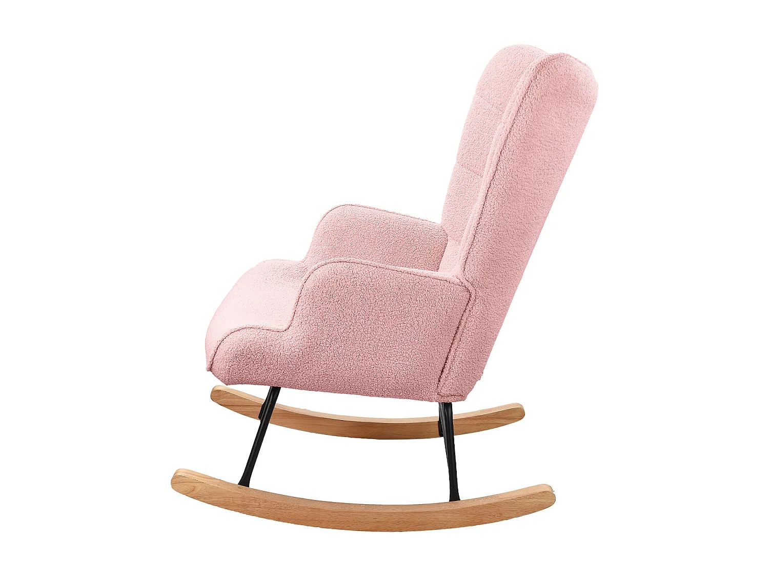 Fauteuil de salon, rocking chair, motif à carreaux, tissu rosa  et pieds en hêtre, 68 x 75 x 92 cm