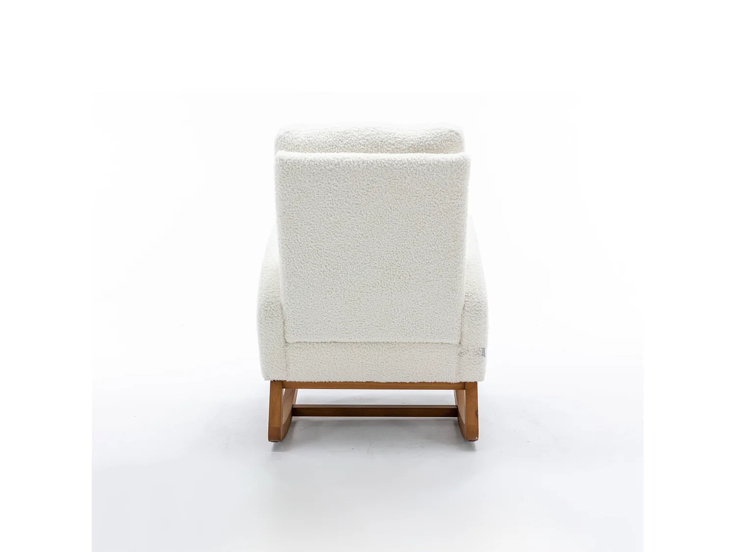 Fauteuil à bascule en tissu avec 1 poche latérale + accoudoirs et dossier rembourré, pieds en bois massif naturel, Blanc