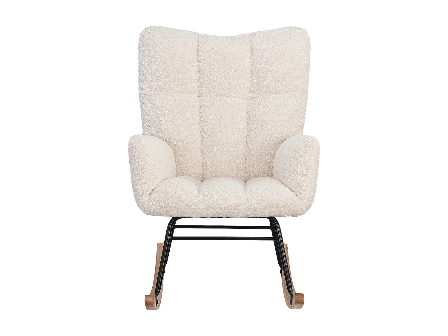Gestoffeerde fauteuil, zacht geruit patroon, woonkamer, slaapkamer, schommelstoel, draagvermogen 120 kg, beige