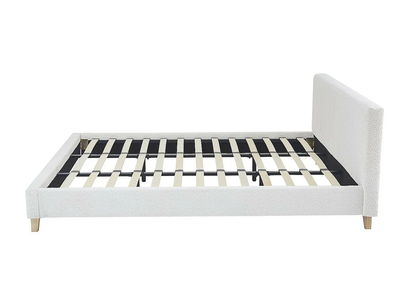 Lit adulte 180x200 cm avec tête de lit capitonnée en tissu bouclé beige - Milo