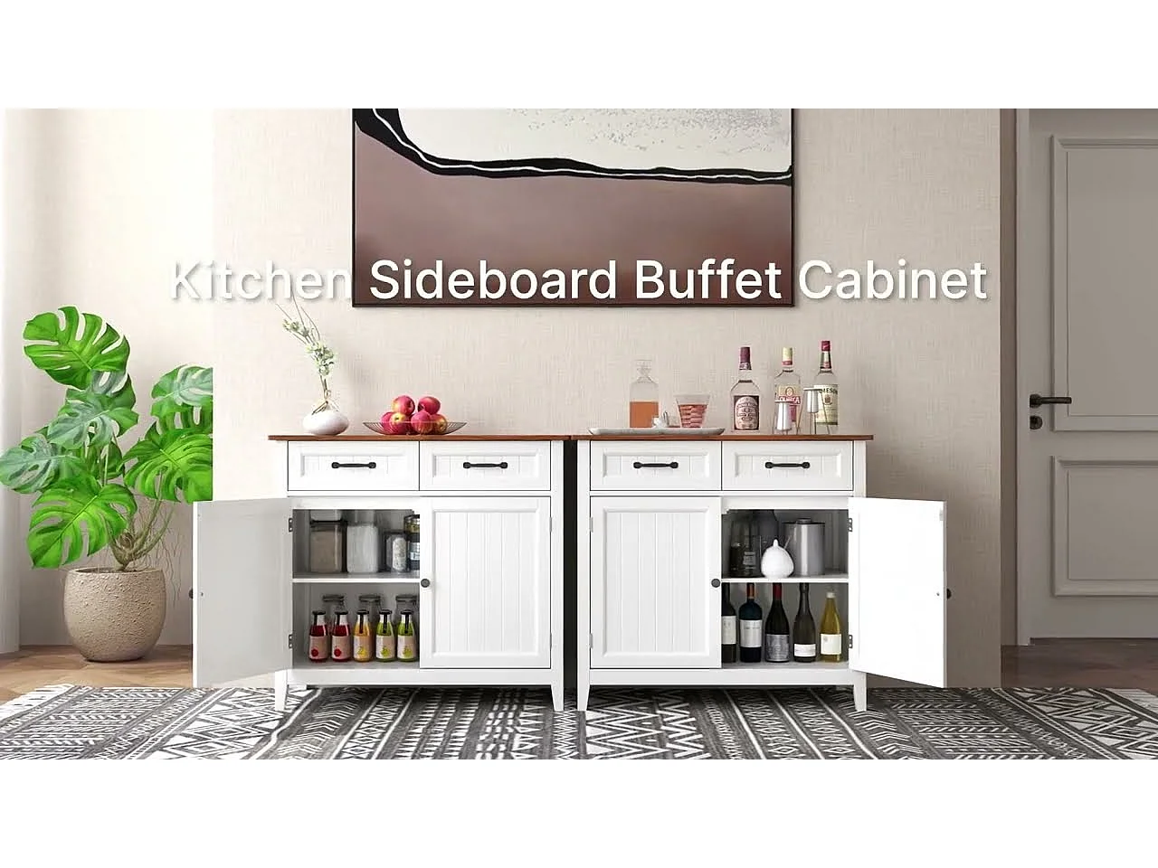 Bealife meuble de cuisine Commode à 2 tiroirs et 2 portes Buffet de cuisine Buffet de cuisine