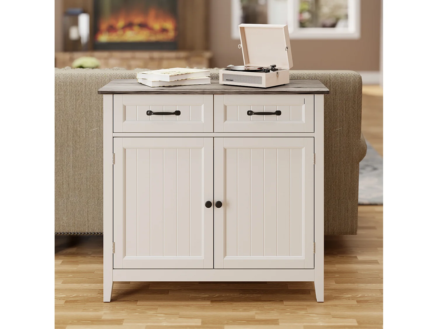 Bealife Mueble de Almacenamiento para Cocina con 2 Cajones y 2 Puertas, Estante Ajustable para Comedor, Salón, Entrada o Pasillo