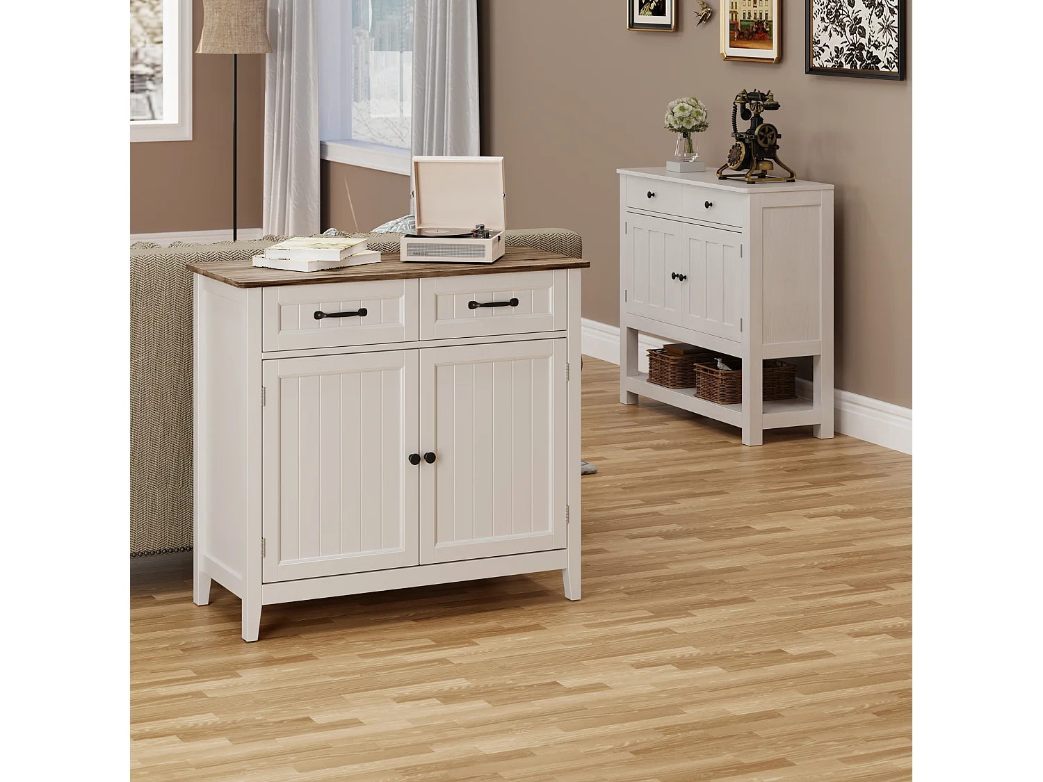 Bealife Mueble de Almacenamiento para Cocina con 2 Cajones y 2 Puertas, Estante Ajustable para Comedor, Salón, Entrada o Pasillo