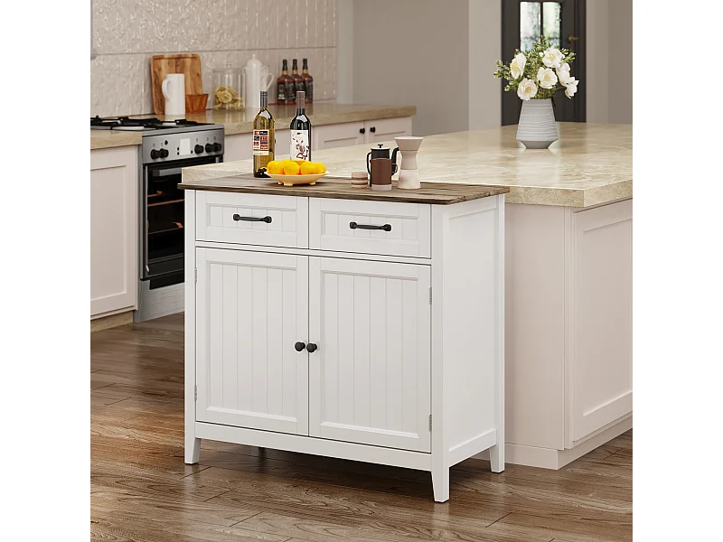 Bealife Mueble de Almacenamiento para Cocina con 2 Cajones y 2 Puertas, Estante Ajustable para Comedor, Salón, Entrada o Pasillo