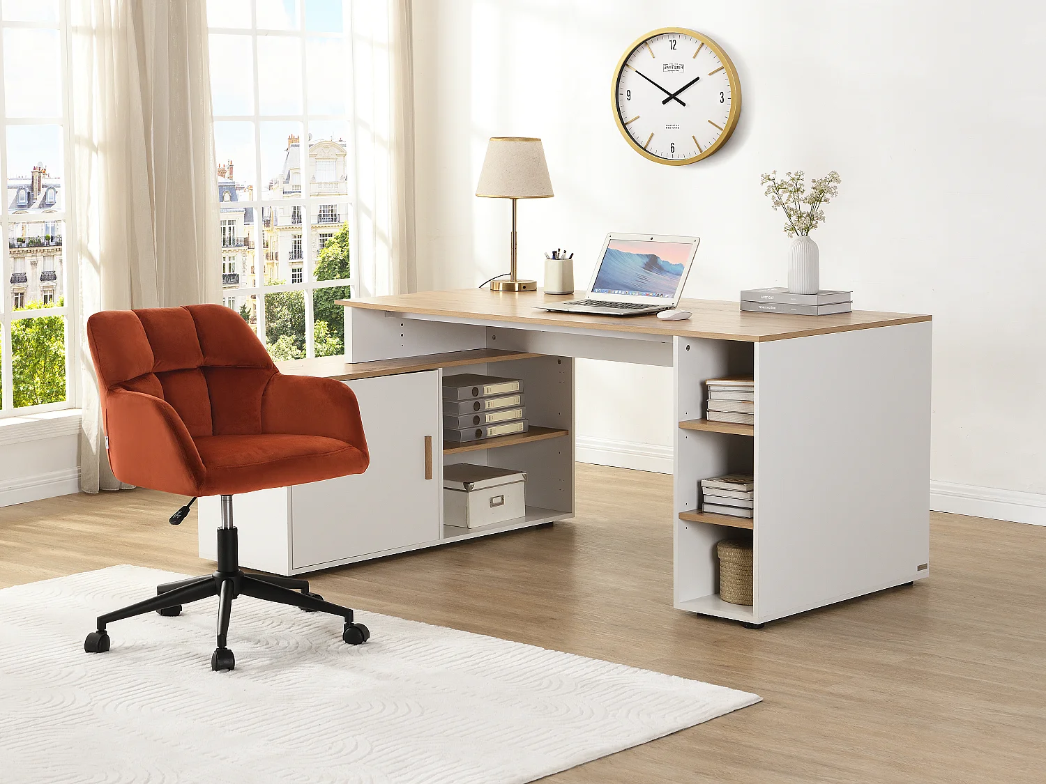 Chaise de bureau - Velours - Terracotta et noir - Hauteur réglable - PEGA de Pascal Morabito