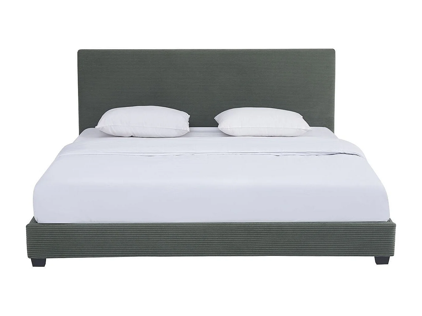 Lit adulte 180x200 cm avec tête de lit capitonnée en velours côtelé vert kaki - William