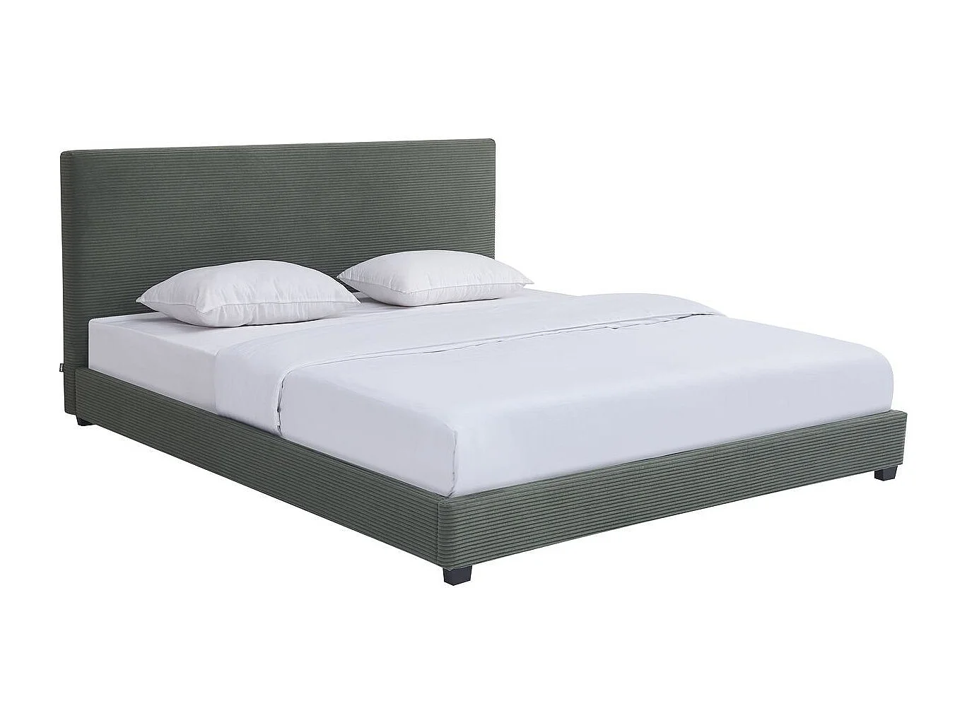 Lit adulte 180x200 cm avec tête de lit capitonnée en velours côtelé vert kaki - William