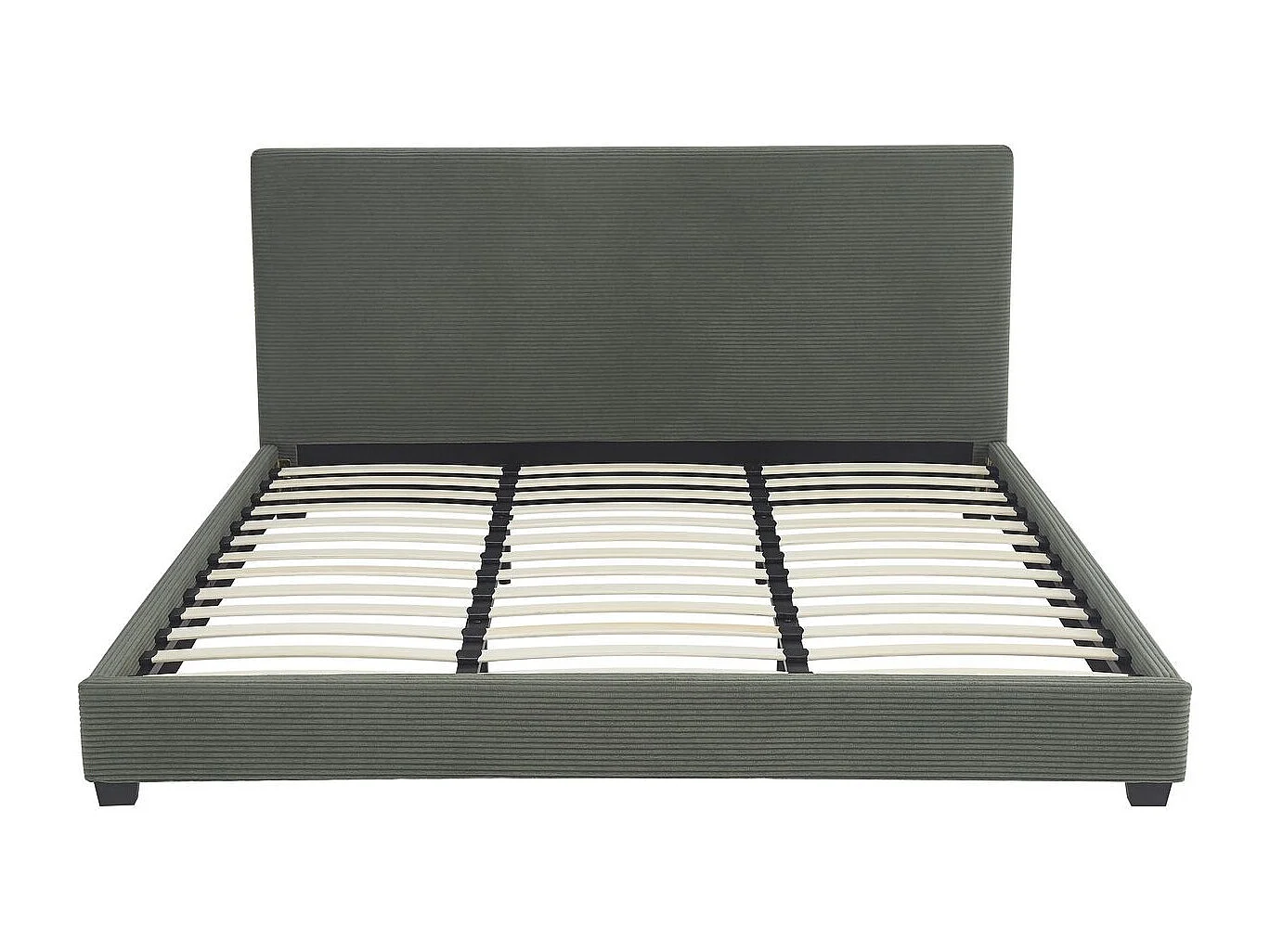 Lit adulte 180x200 cm avec tête de lit capitonnée en velours côtelé vert kaki - William