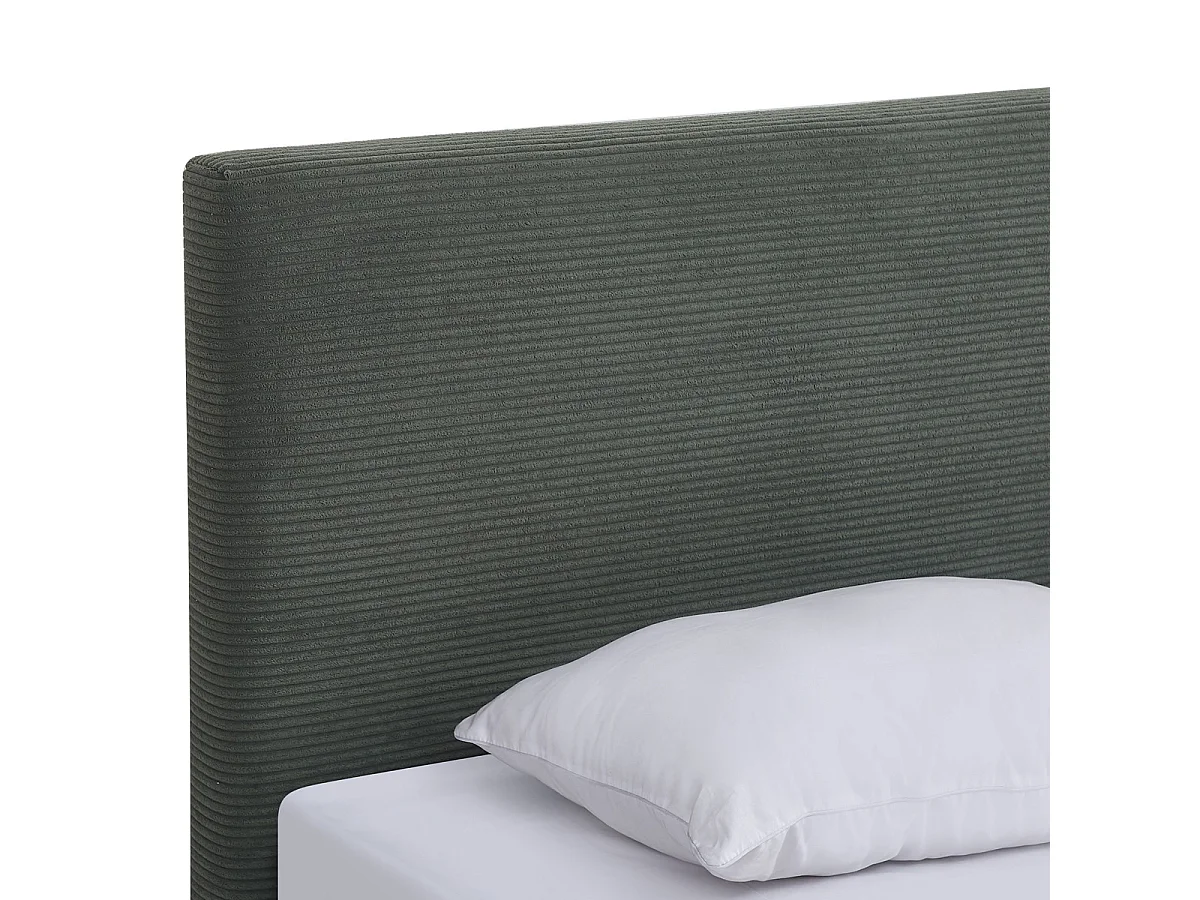 Lit adulte 180x200 cm avec tête de lit capitonnée en velours côtelé vert kaki - William