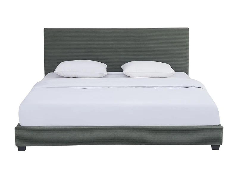 Lit adulte 180x200 cm avec tête de lit capitonnée en velours côtelé vert kaki - William
