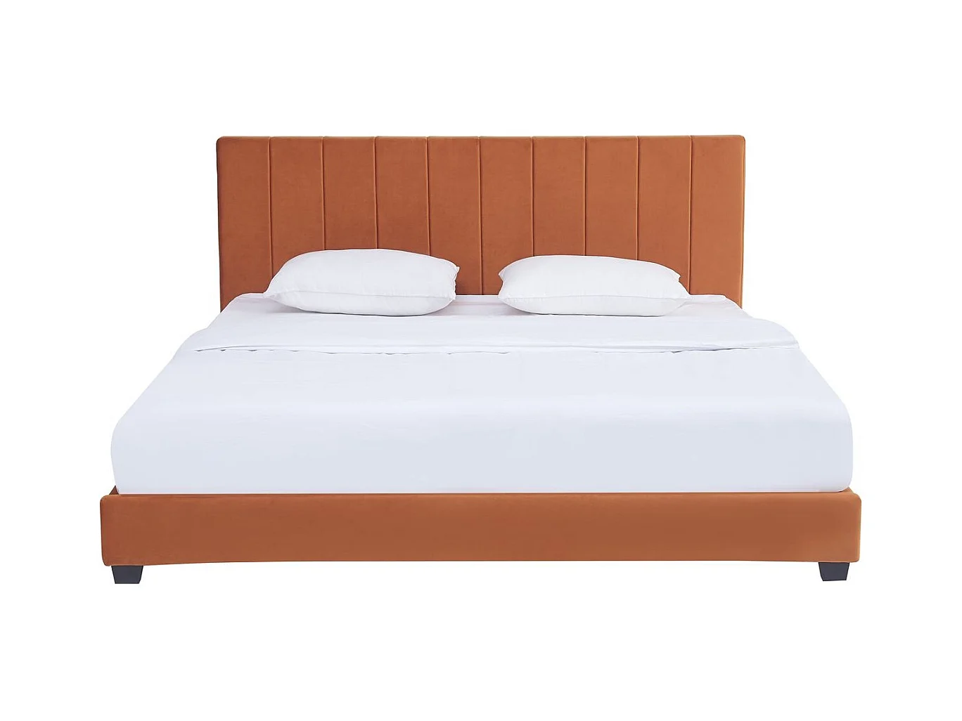 Lit adulte 180x200 cm avec tête de lit capitonnée en velours terracotta - William