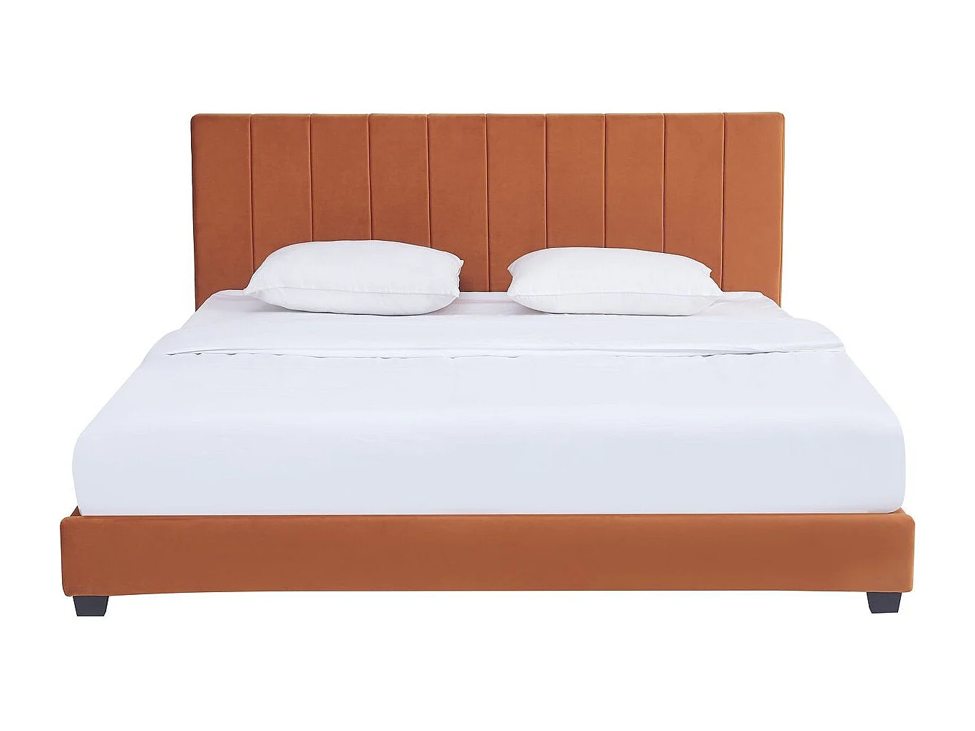 Lit adulte 180x200 cm avec tête de lit capitonnée en velours terracotta - William