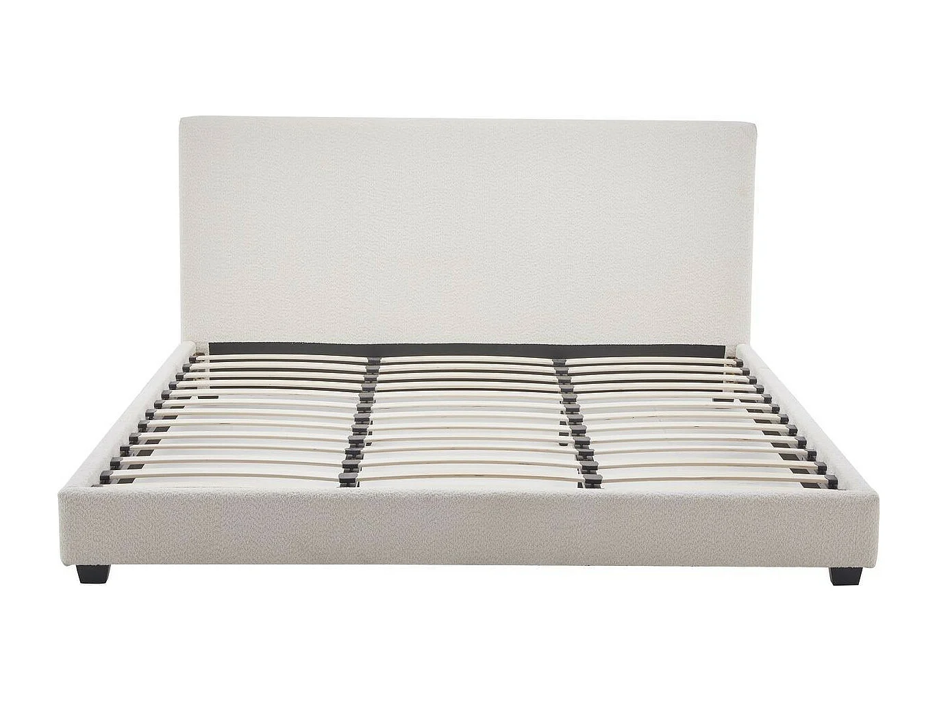 Lit adulte 180x200 cm avec tête de lit capitonnée en tissu bouclé beige - William