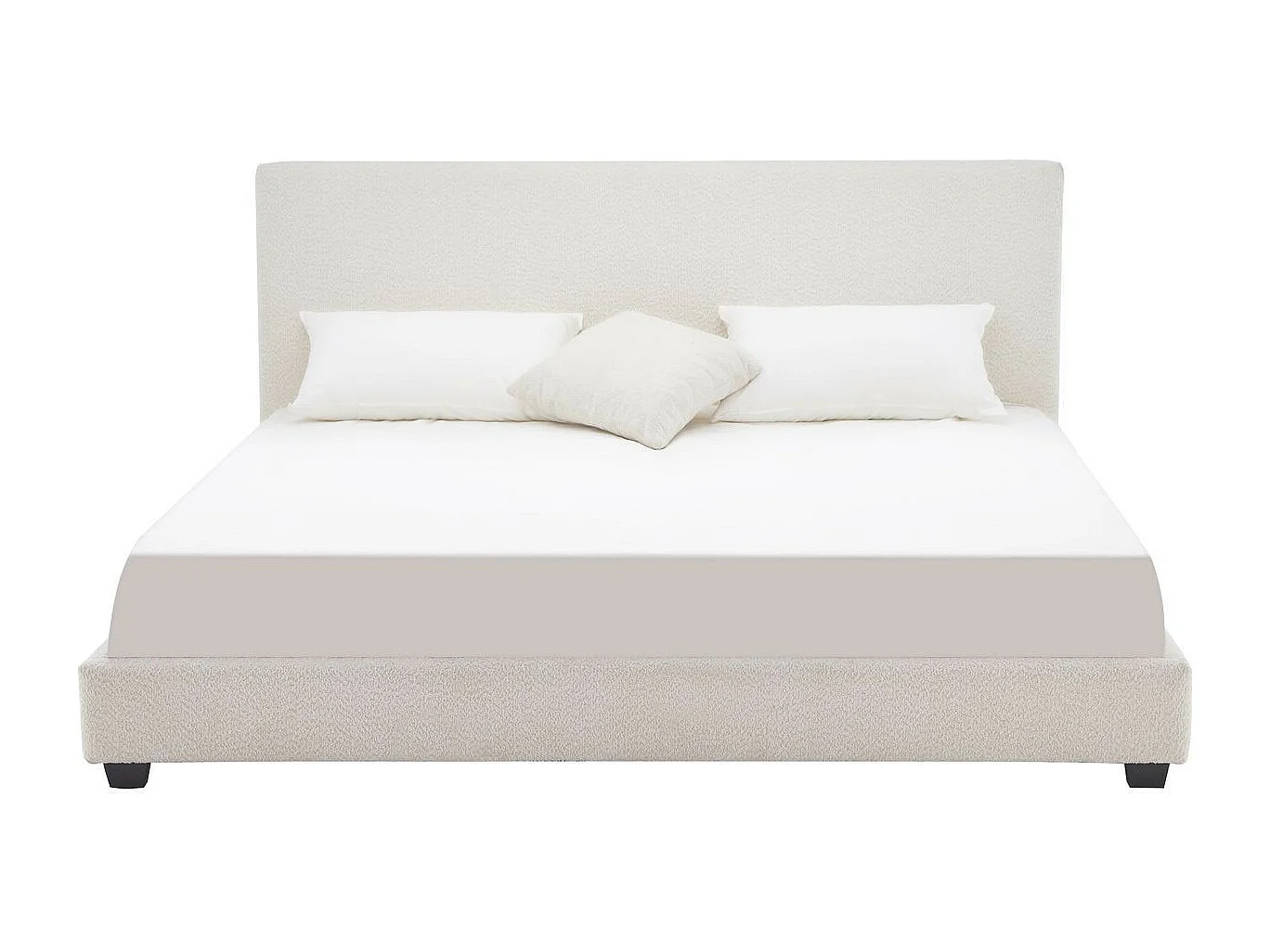 Lit adulte 180x200 cm avec tête de lit capitonnée en tissu bouclé beige - William