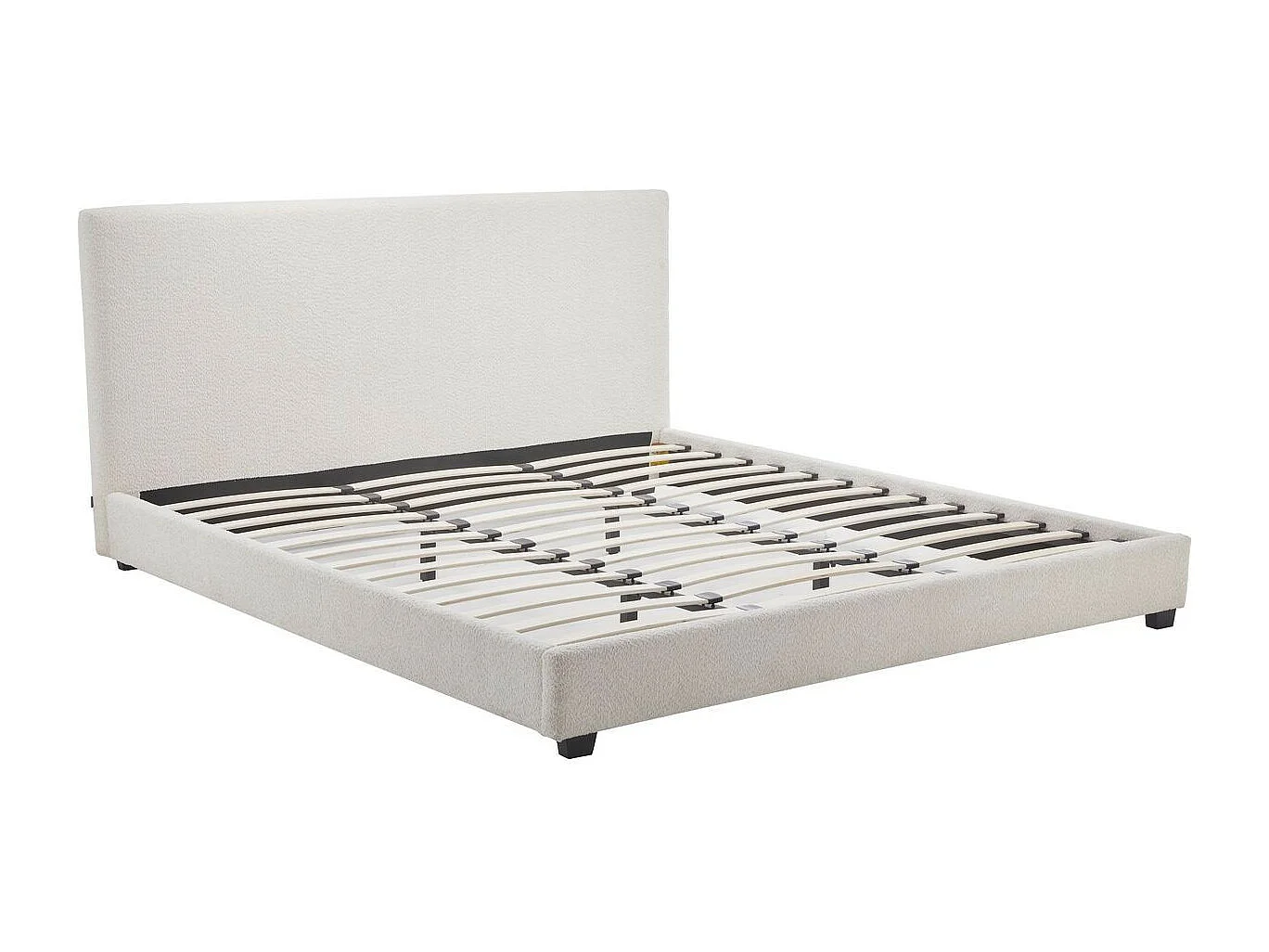 Lit adulte 180x200 cm avec tête de lit capitonnée en tissu bouclé beige - William