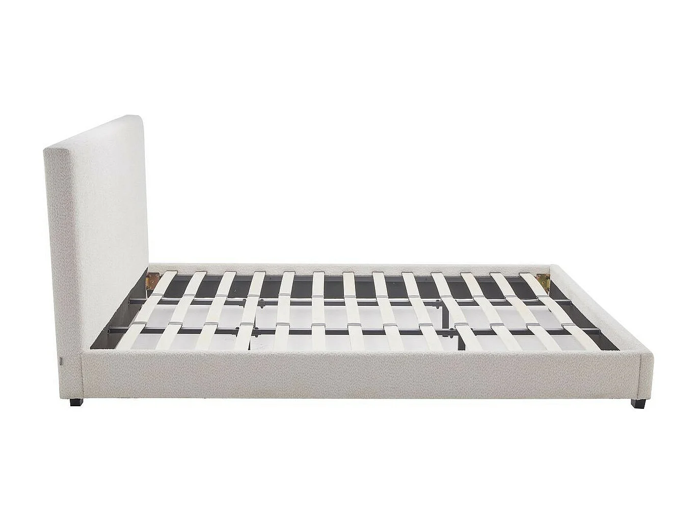 Lit adulte 180x200 cm avec tête de lit capitonnée en tissu bouclé beige - William