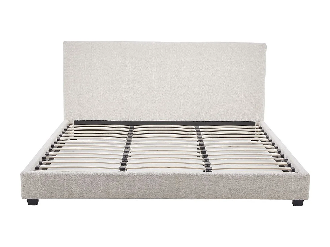 Lit adulte 180x200 cm avec tête de lit capitonnée en tissu bouclé beige - William