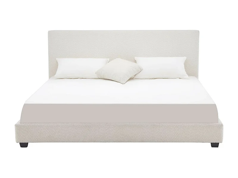 Lit adulte 180x200 cm avec tête de lit capitonnée en tissu bouclé beige - William