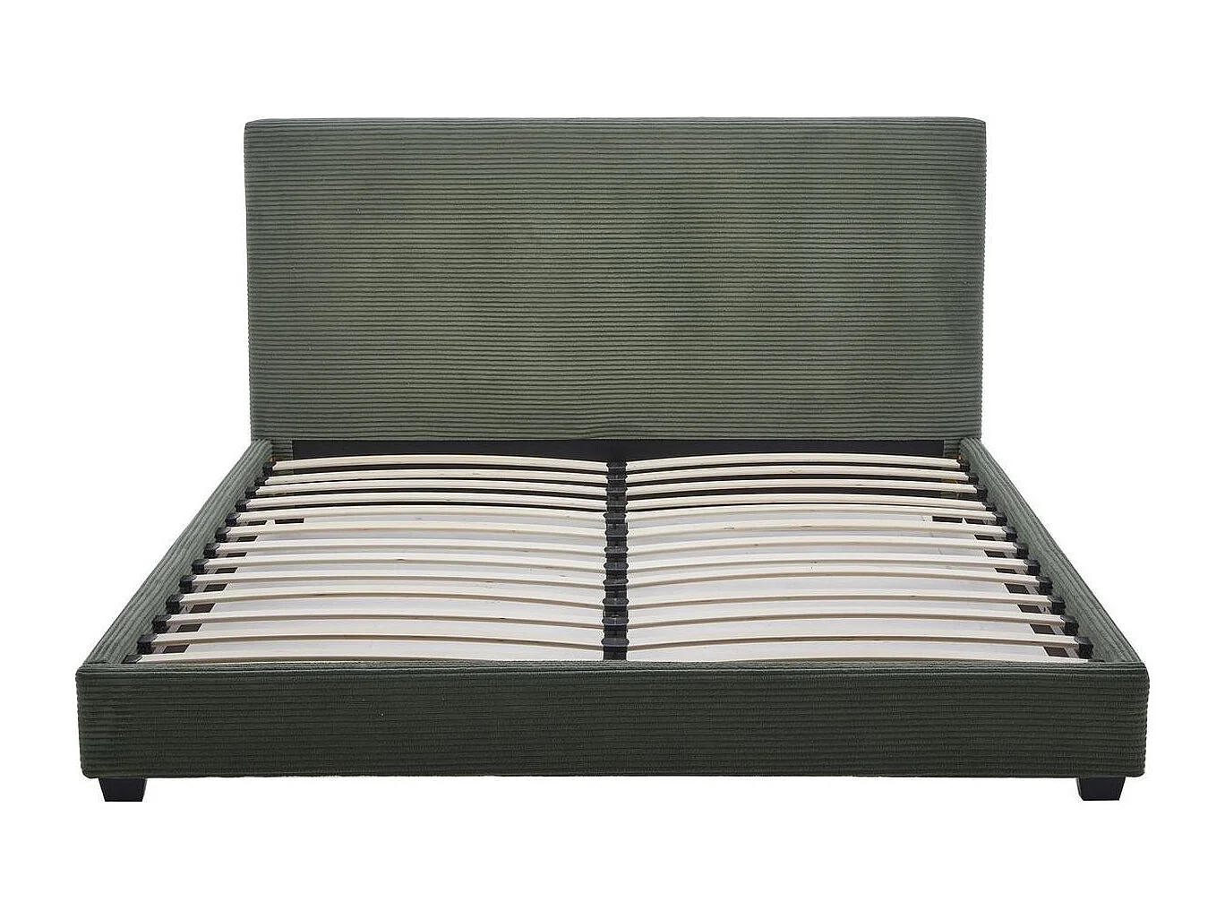 Lit adulte 140x190 cm avec tête de lit capitonnée en velours côtelé vert kaki - William