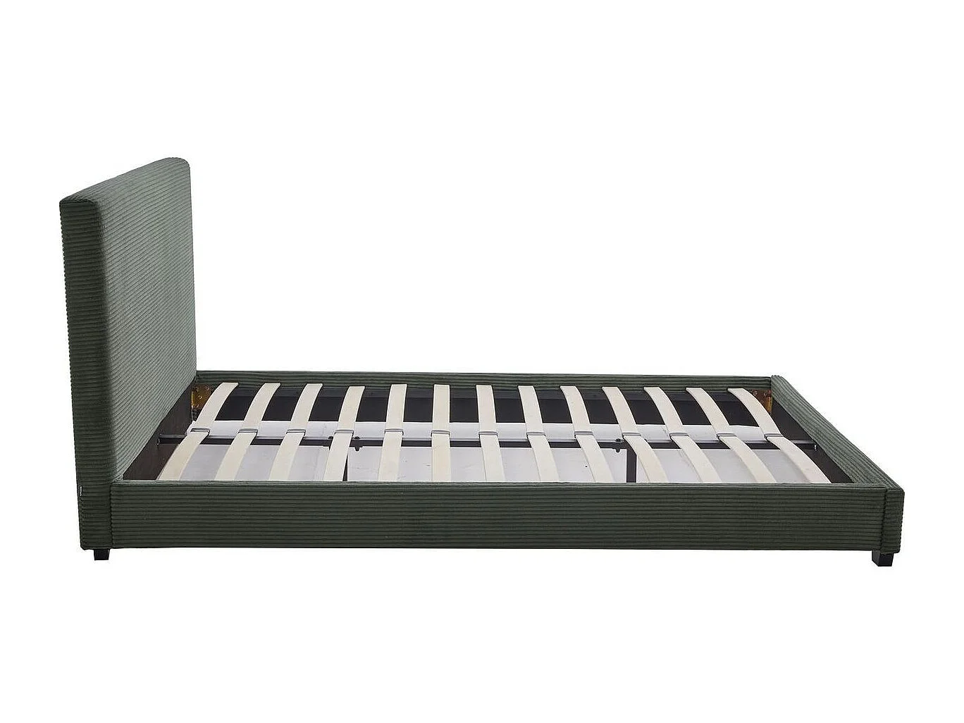 Lit adulte 140x190 cm avec tête de lit capitonnée en velours côtelé vert kaki - William