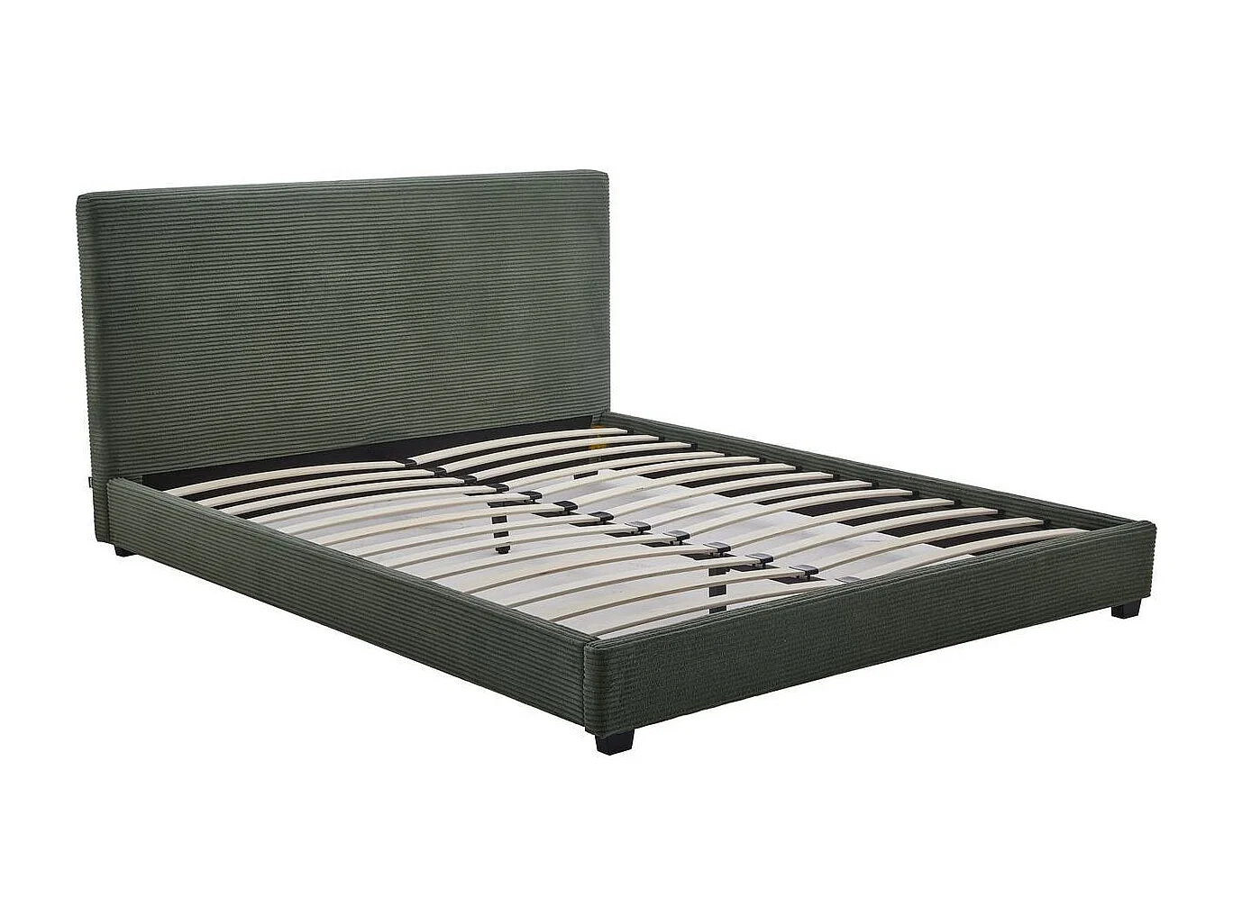 Lit adulte 140x190 cm avec tête de lit capitonnée en velours côtelé vert kaki - William
