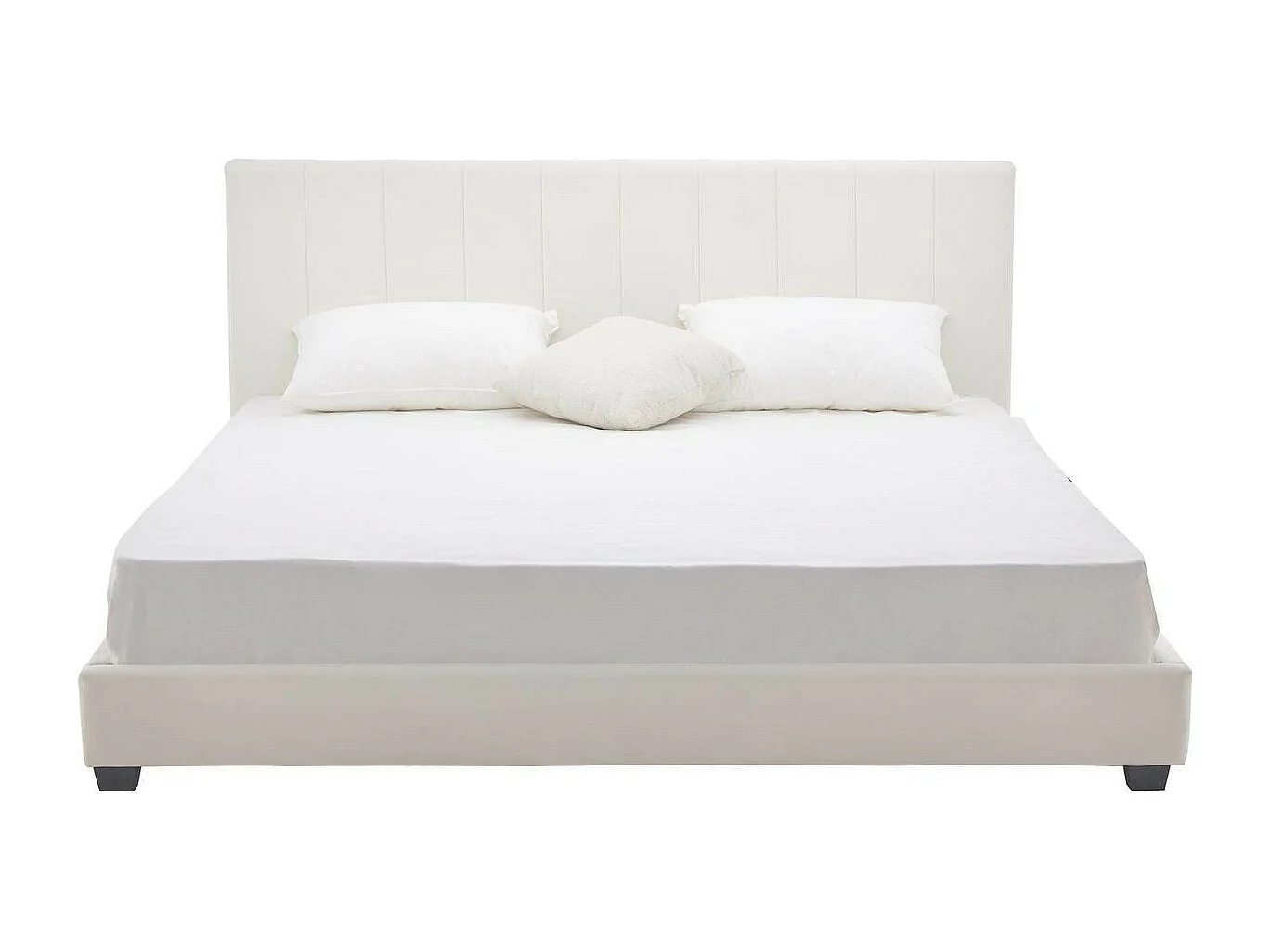 Lit adulte 180x200 cm avec tête de lit capitonnée en velours beige - William