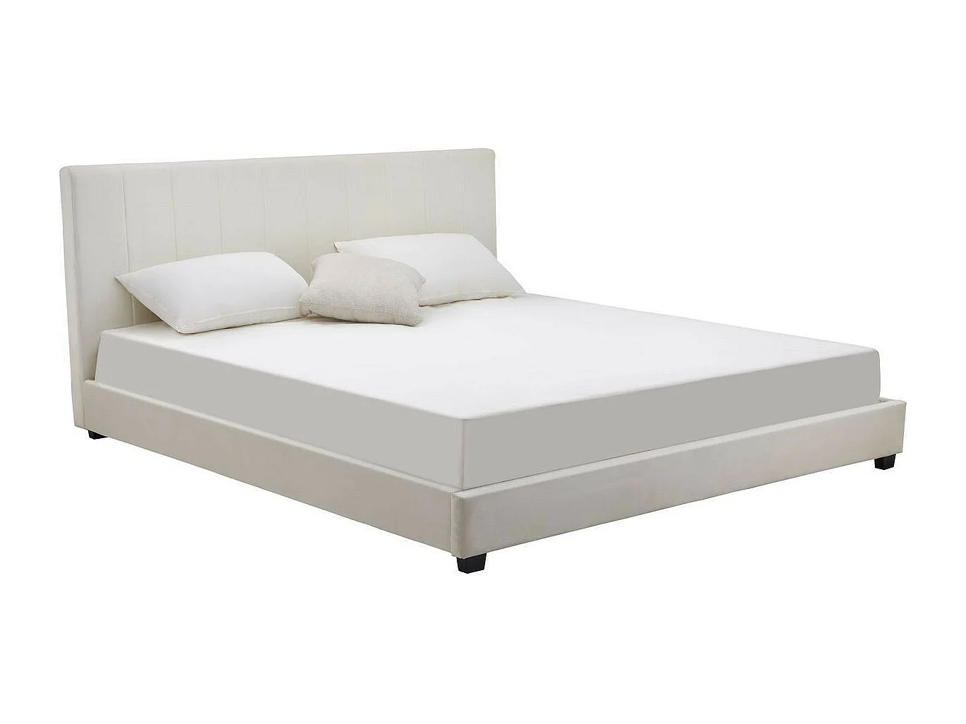 Lit adulte 180x200 cm avec tête de lit capitonnée en velours beige - William