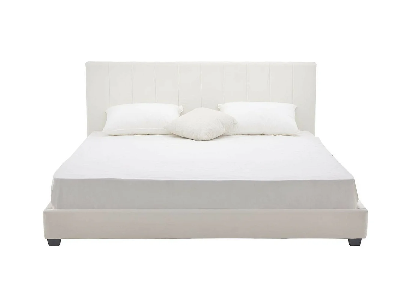 Lit adulte 180x200 cm avec tête de lit capitonnée en velours beige - William
