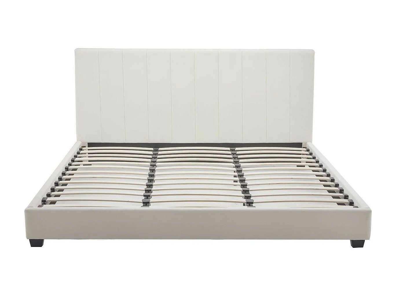 Lit adulte 180x200 cm avec tête de lit capitonnée en velours beige - William