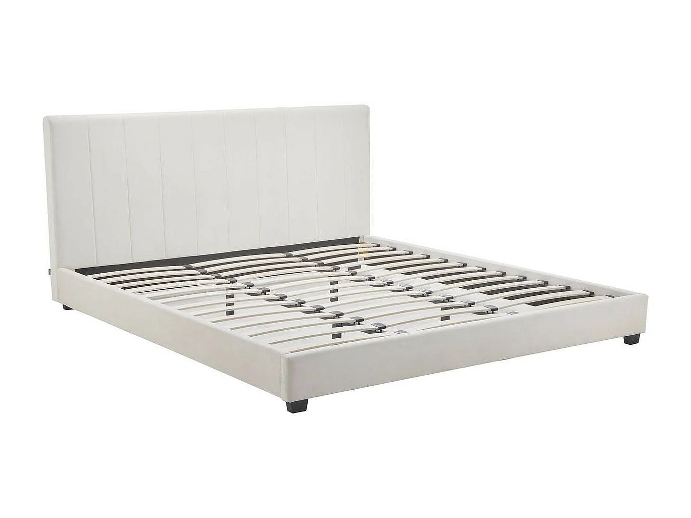 Lit adulte 180x200 cm avec tête de lit capitonnée en velours beige - William