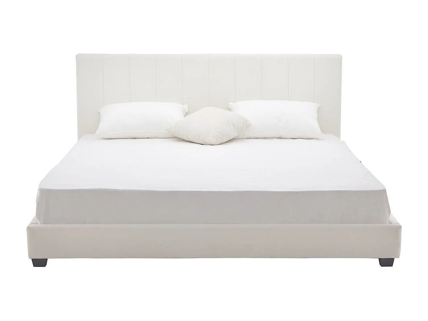 Lit adulte 180x200 cm avec tête de lit capitonnée en velours beige - William