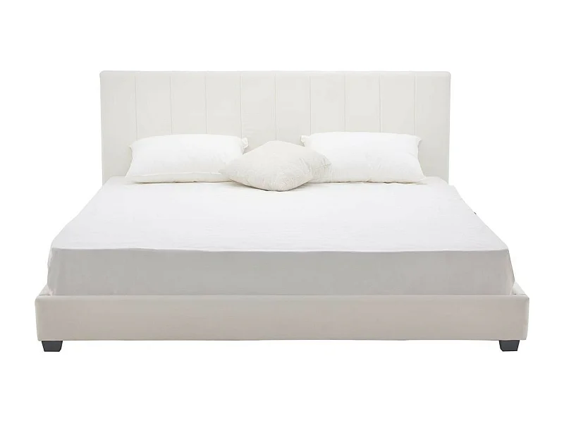 Lit adulte 180x200 cm avec tête de lit capitonnée en velours beige - William