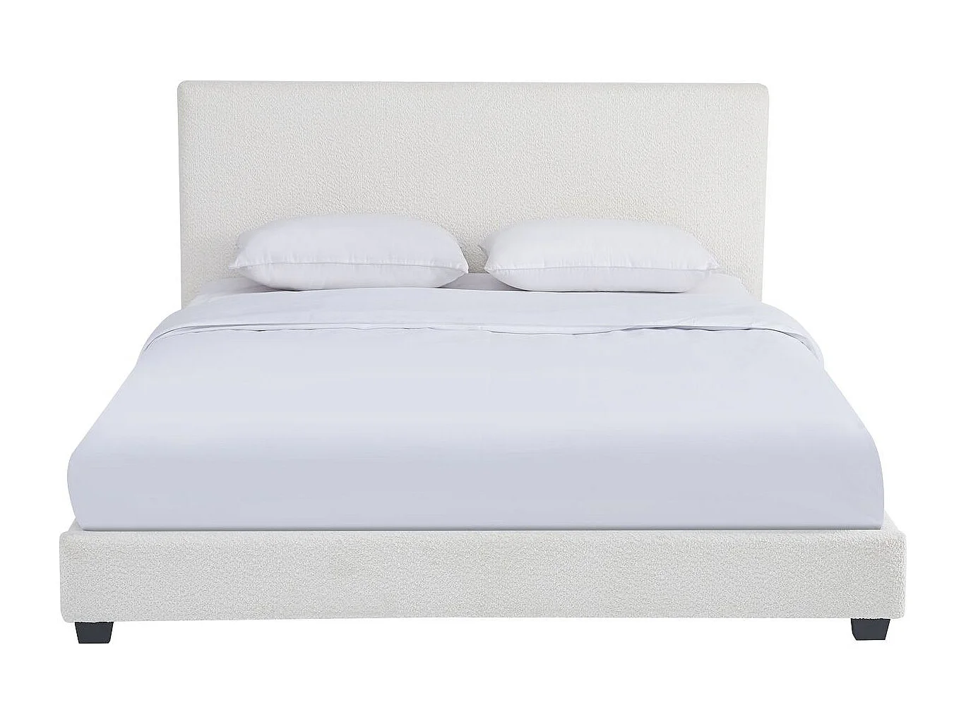 Lit adulte 160x200 cm avec tête de lit capitonnée en tissu bouclé beige - William