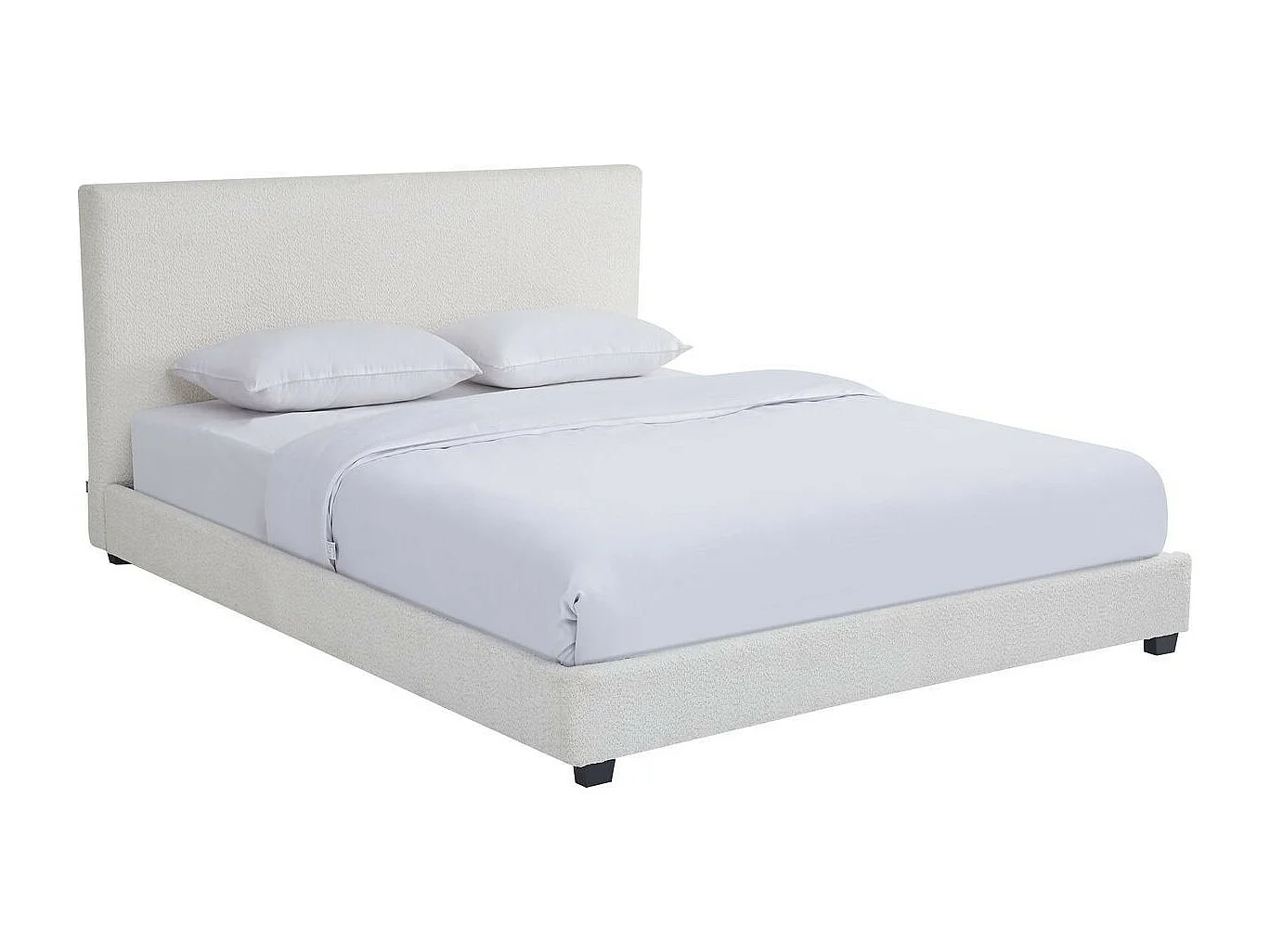 Lit adulte 160x200 cm avec tête de lit capitonnée en tissu bouclé beige - William