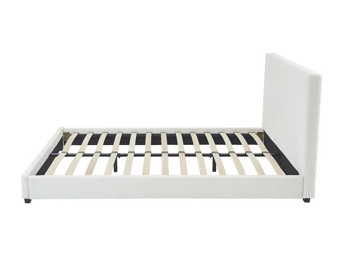 Lit adulte 160x200 cm avec tête de lit capitonnée en tissu bouclé beige - William