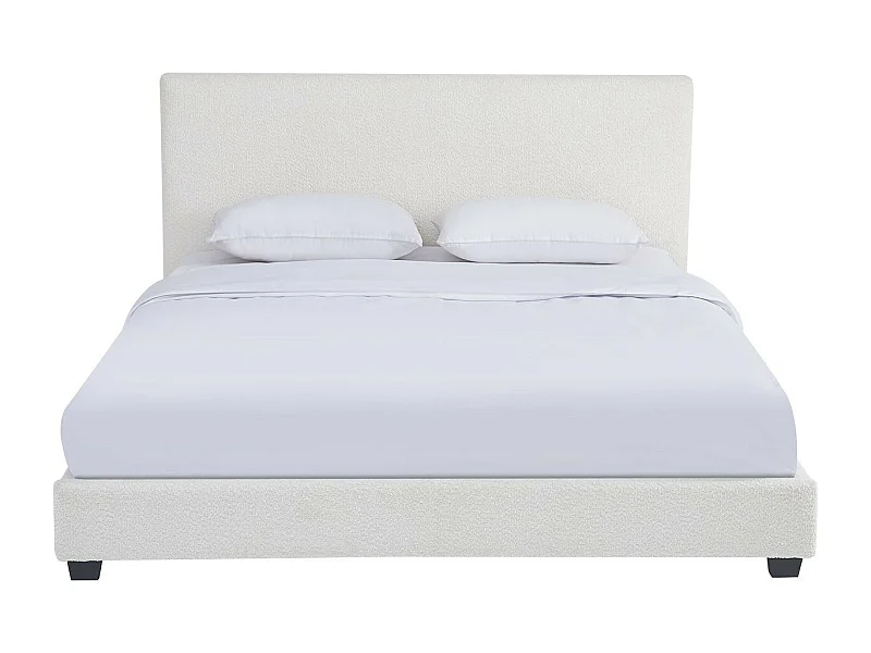 Lit adulte 140x190 cm avec tête de lit capitonnée en tissu bouclé beige - William