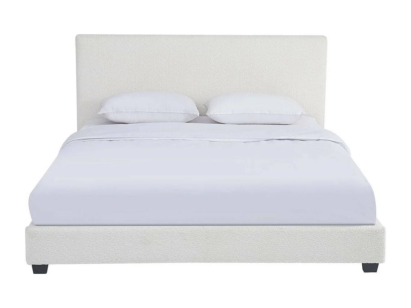 Lit adulte 140x190 cm avec tête de lit capitonnée en tissu bouclé beige - William