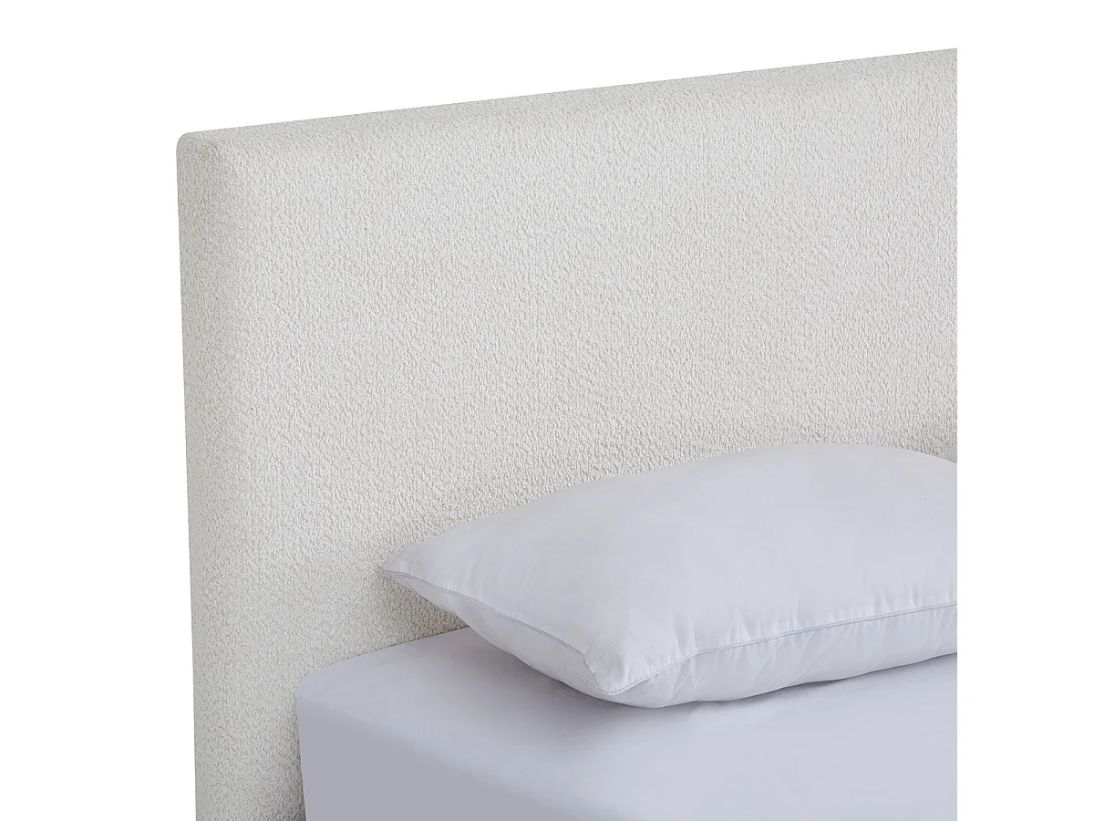 Lit adulte 140x190 cm avec tête de lit capitonnée en tissu bouclé beige - William