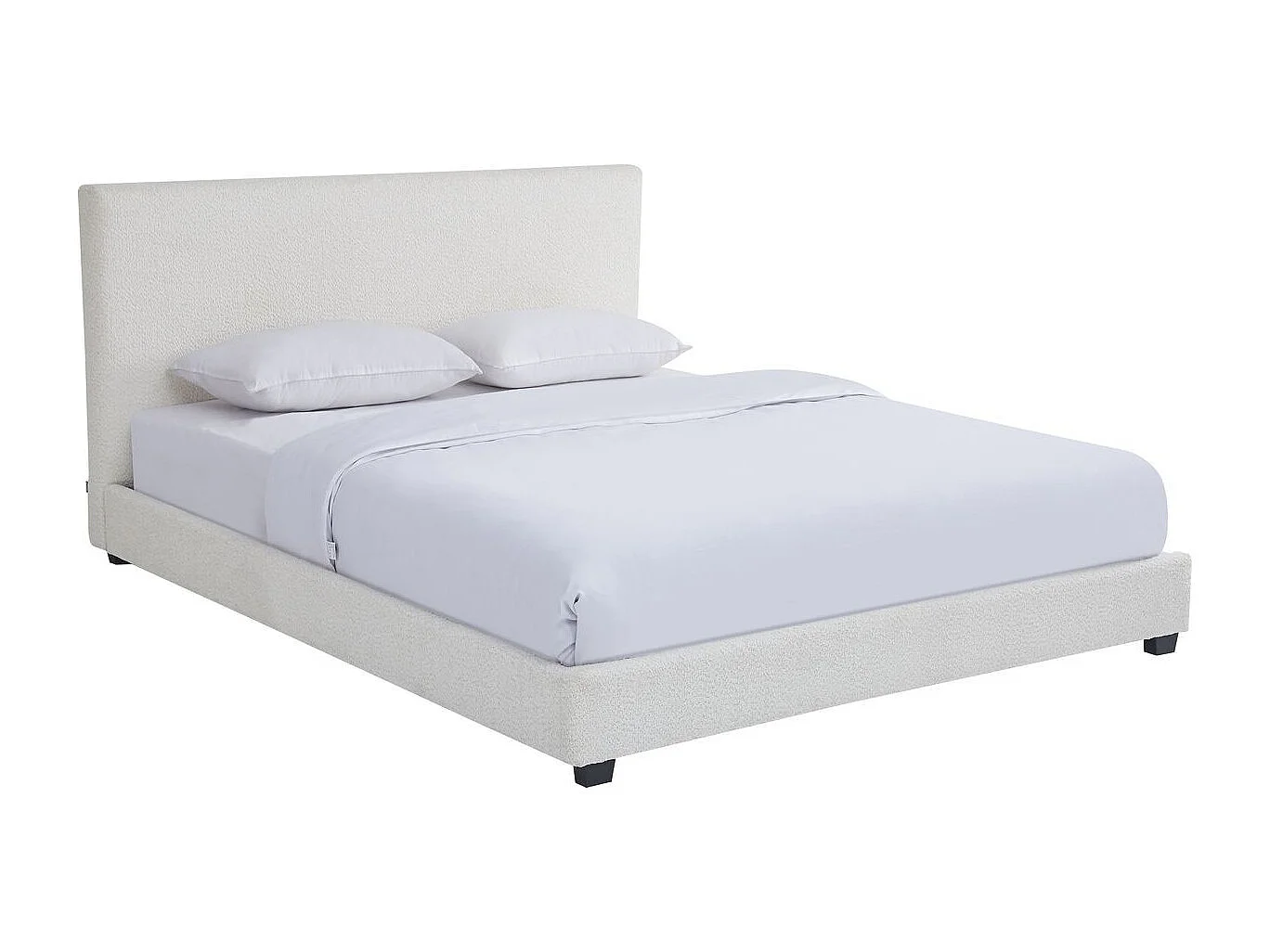 Lit adulte 140x190 cm avec tête de lit capitonnée en tissu bouclé beige - William